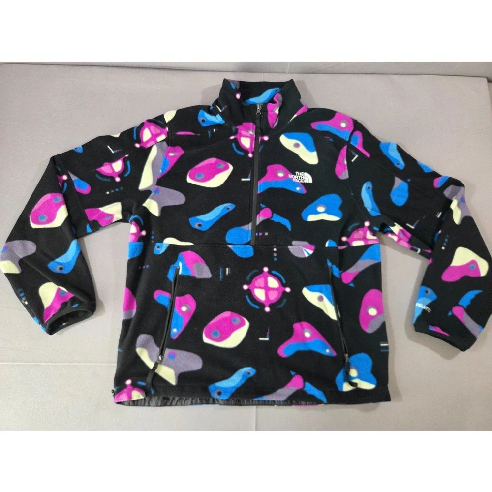 The North Face Jacket Mens Large Black TNF Polartec 100 Fleece Abstract Outdoor